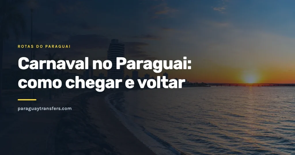 A costanera de Encarnación ao entardecer, com a praia sobre o rio Paraná, os prédios da cidade e a ponte para Posadas ao fundo