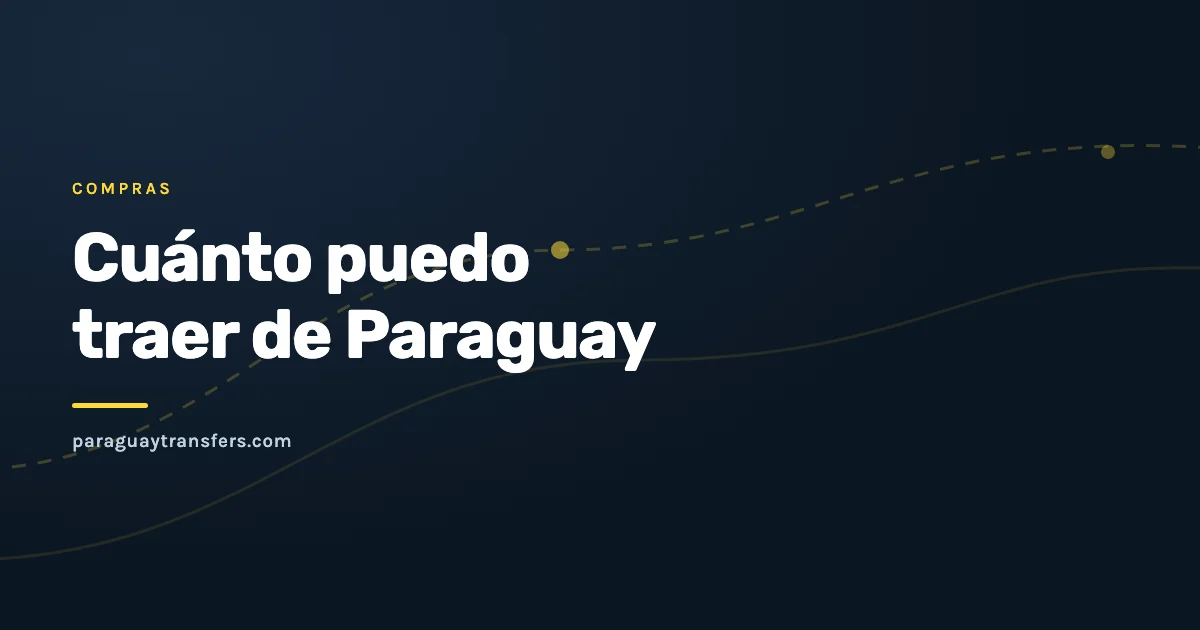 Portada grafica del blog de Paraguay Transfers sobre el cupo de compras en Paraguay, con fondo oscuro de la marca y un trazo de ruta en amarillo
