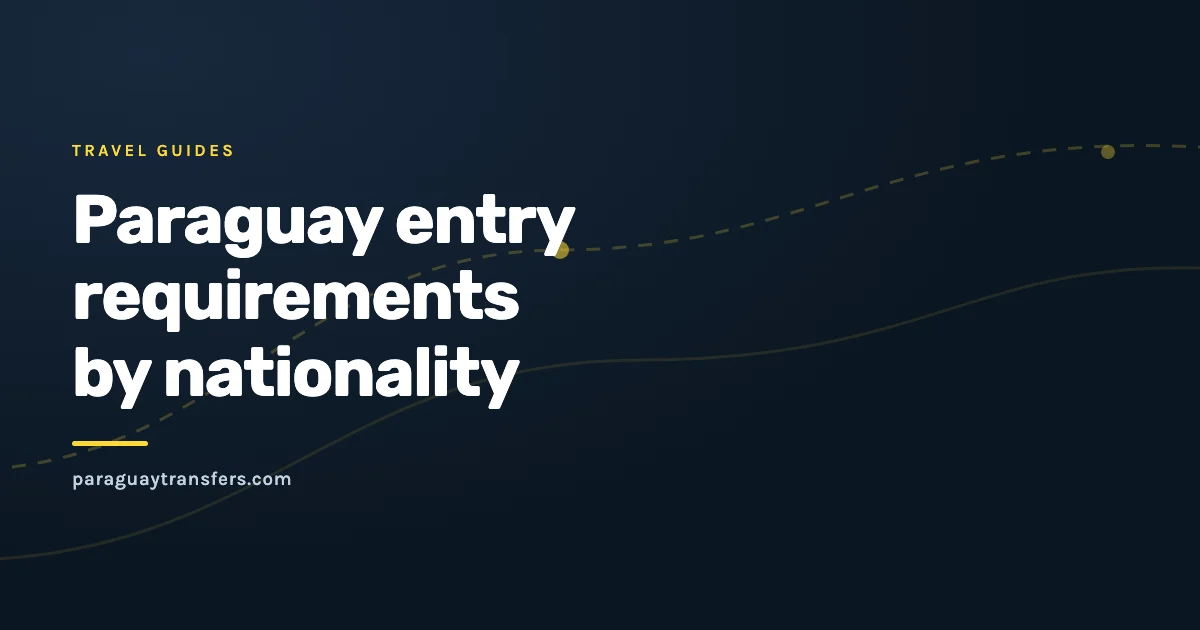 Graphic blog cover from Paraguay Transfers about Paraguay entry requirements, with the dark brand background and a yellow route line