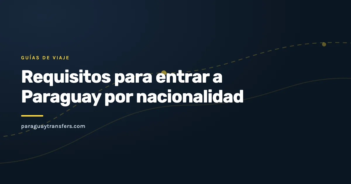 Portada gráfica del blog de Paraguay Transfers sobre los requisitos de entrada a Paraguay, con el fondo oscuro de la marca y un trazo de ruta en amarillo