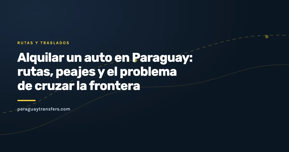 Una ruta paraguaya de calzada simple vista desde el asiento del conductor, con la señalización vertical de la PY07 y una cabina de peaje a lo lejos, al atardecer