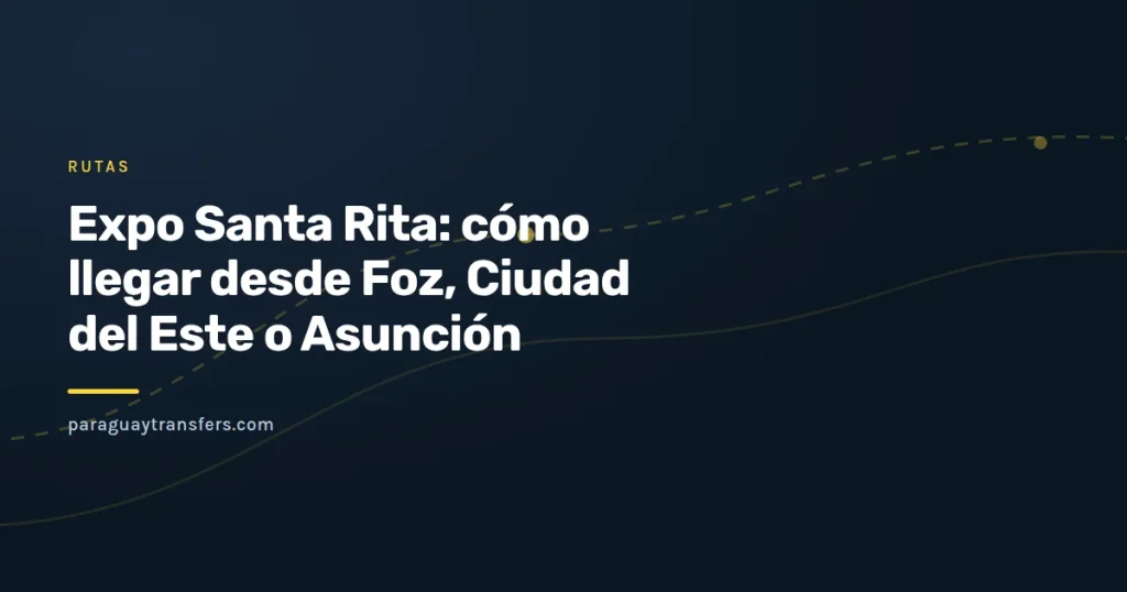 Portada gráfica de Paraguay Transfers con un mapa simplificado del sur de Alto Paraná que marca Foz do Iguaçu, Ciudad del Este y Santa Rita unidos por la ruta PY06